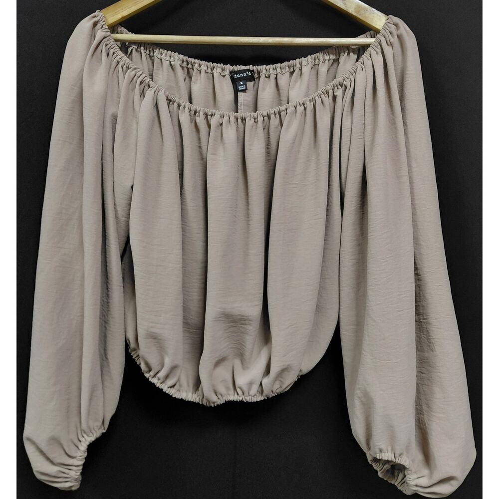 stunn'd Off Shoulder Blouse Beige Women Solid Long Sleeve Size M